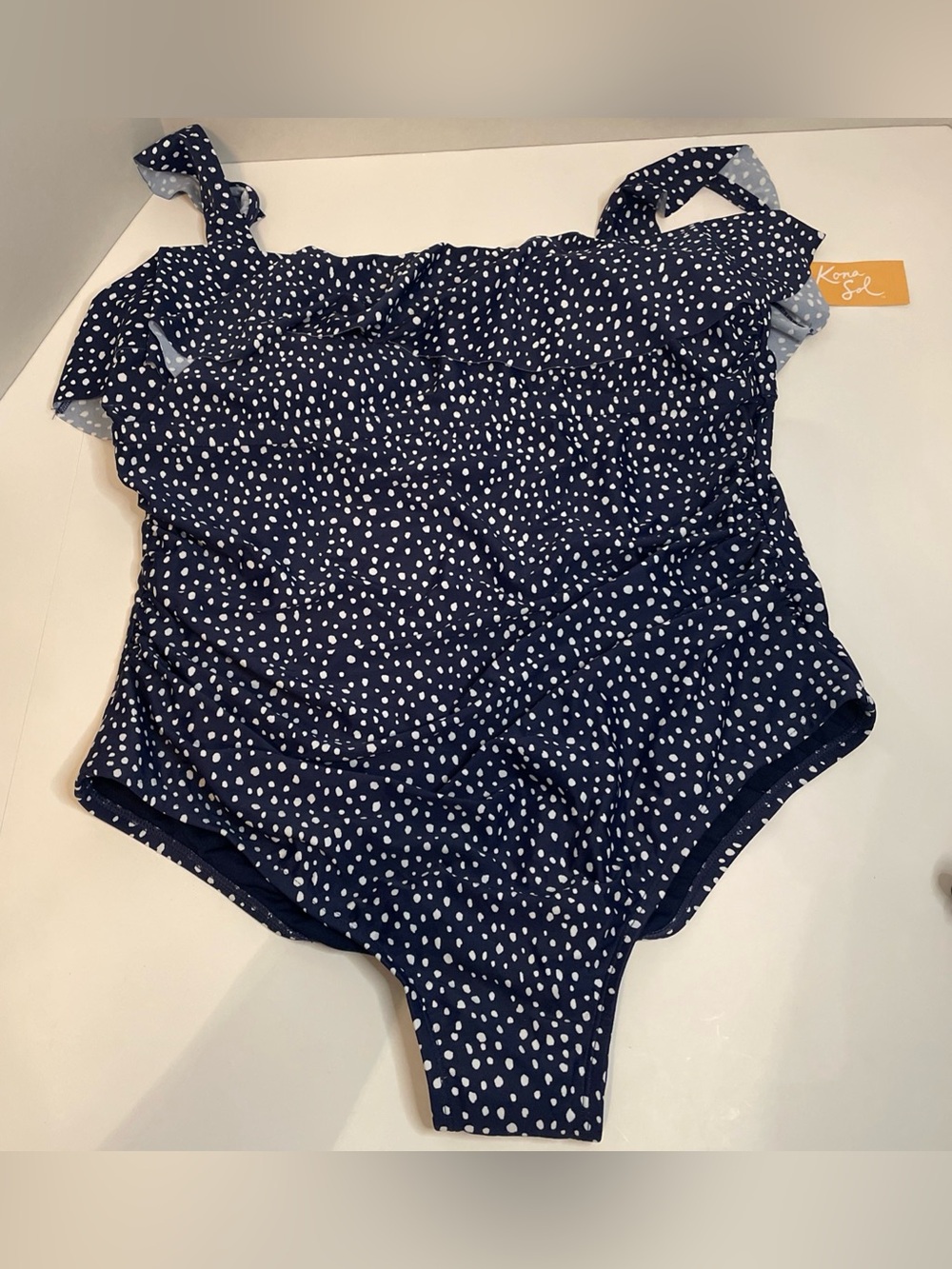 NWT KONA SOL Women Size 18 Navy Blue Polka Dots Swimsuit One Piece